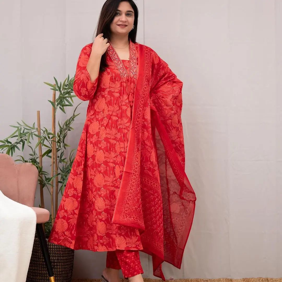 Akshar Designer Hand Work Cotton Printed Kurti With Bottom Dupatta Wholesalers In Delhi
